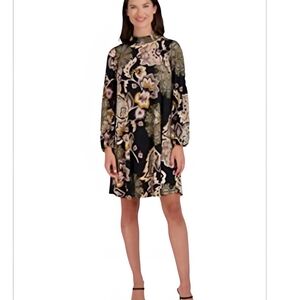 Signature by Robbie Bee Black and Olive Floral Dress